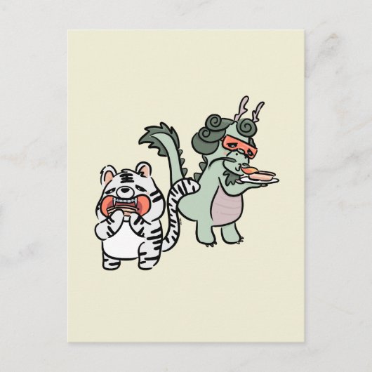 Carte Postale Dragon vert tigre blanc (Devant)
