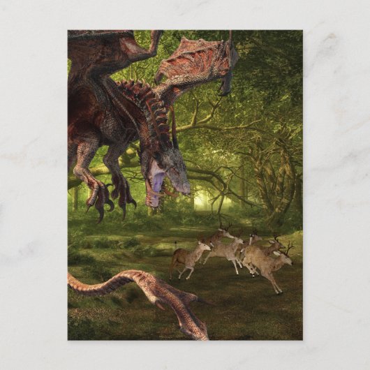 Carte Postale Dragon Wyvern Rouge dans la Forêt (Devant)