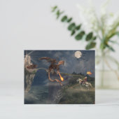 Carte Postale Dragon Wyverne rouge contre Chevalier (Debout devant)