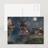 Carte Postale Dragon Wyverne rouge contre Chevalier (Devant / Derrière)