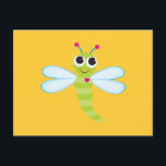 Carte postale Dragonfly<br><div class="desc">Illustration de libellule capricieuse, amusante, colorée et mignonne. Cette carte postale va rendre amusant pour vos enfants d'envoyer des cartes postales! Il est lumineux, heureux et coloré avec une grande libellule à l'avant avec un arrière - plan or, et un arrière - plan rose chaud à l'arrière avec une petite...</div>