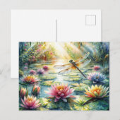 Carte Postale Dragonfly Above Pond Watercolor (Devant / Derrière)