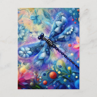 Carte Postale Dragonfly Abstraite lunaire Floral Turquoise Rose