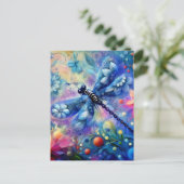 Carte Postale Dragonfly Abstraite lunaire Floral Turquoise Rose (Debout devant)