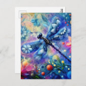 Carte Postale Dragonfly Abstraite lunaire Floral Turquoise Rose (Devant / Derrière)