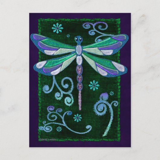 Carte Postale Dragonfly Elegant Jewel Folk Art (Devant)