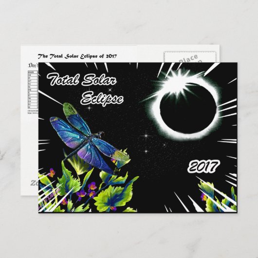 Carte Postale Dragonfly Observe the Total Solar Eclipse 2017 (Devant / Derrière)