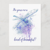 Carte Postale Dragonfly originale aquarelle dans Blue Mauve Natu (Devant)