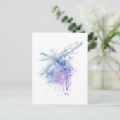 Carte Postale Dragonfly originale aquarelle dans Blue Mauve Natu (Debout devant)