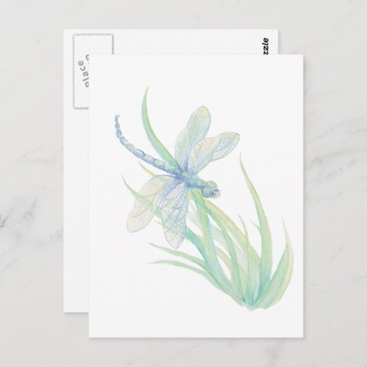 Carte Postale Dragonfly originale en bleu et vert (Devant / Derrière)