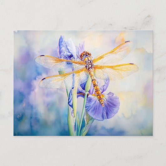 Carte Postale Dragonfly reposant sur une peinture à l'aquarelle  (Devant)