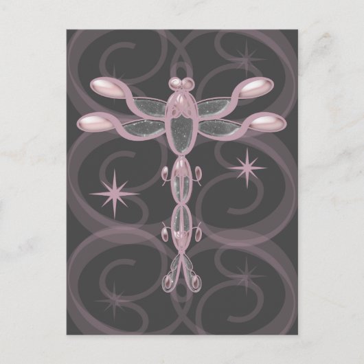 Carte Postale Dragonfly rose, gris, en verre avec étoiles (Devant)