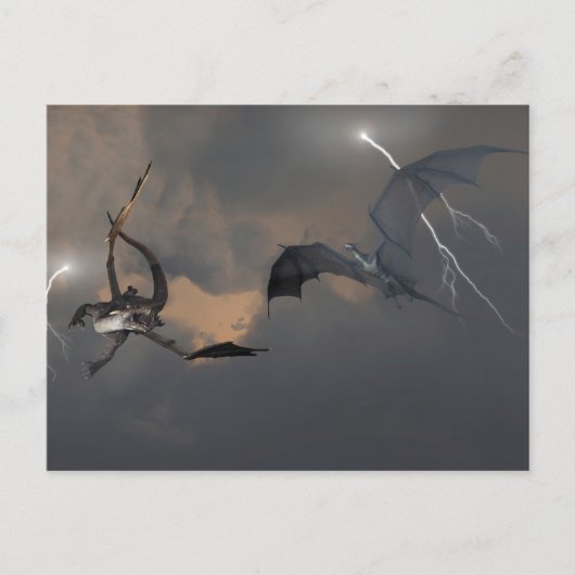 Carte Postale Dragons combattant dans les nuages tempétueux (Devant)