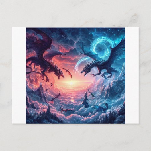 Carte Postale Dragons engagés dans la bataille pour un mystique (Devant)
