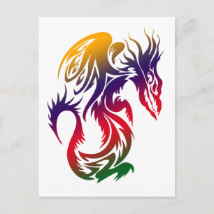 Carte Postale Dragons Tatouage de dragon de style Artwork Coloré