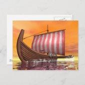 Carte Postale Drakkar ou navire viking - rendu 3D (Devant / Derrière)