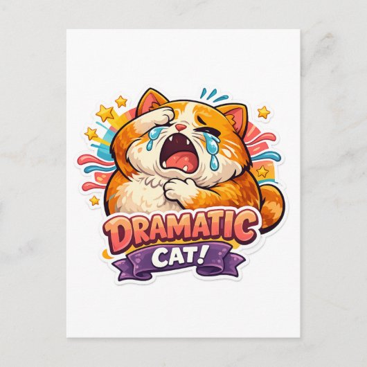 Carte Postale Dramatic Cat Funny Crying Cartoon Art Reaction (Devant)