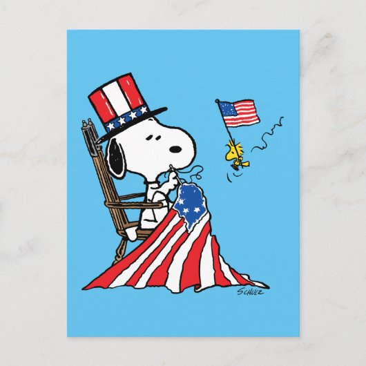 Carte Postale Drapeau 4 juillet à coudre Snoopy (Devant)