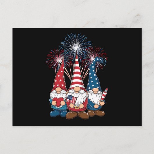 Carte Postale Drapeau 4 juillet Gnomes Funny Patriotic USA (Devant)