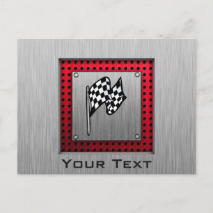 Carte Postale Drapeau À damiers ; look aluminium brossé