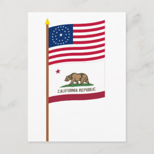 Carte Postale Drapeau américain 31 étoiles en pole avec la Calif
