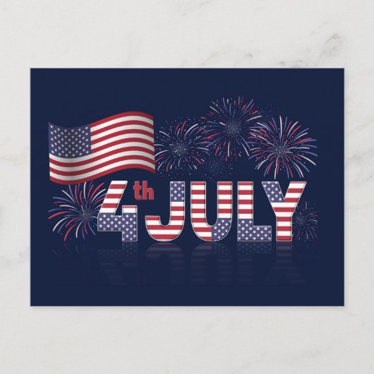 Carte Postale Drapeau américain 4 juillet et feux d'artifice (Devant)