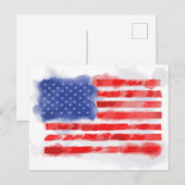 Carte Postale Drapeau américain à l'aquarelle pour les vétérans (Devant / Derrière)