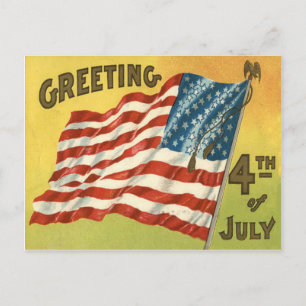 Carte Postale Drapeau américain Aigle Salutation du 4 juillet
