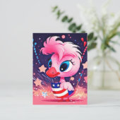 Carte Postale Drapeau américain avec Flamant rose Cartoon-69216 (Debout devant)