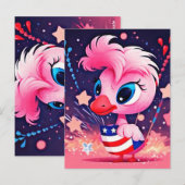 Carte Postale Drapeau américain avec Flamant rose Cartoon-69216 (Devant / Derrière)