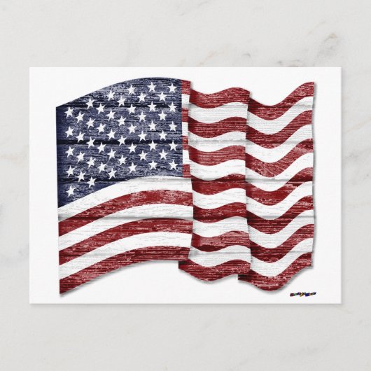 Carte Postale Drapeau américain avec grain de bois (Devant)