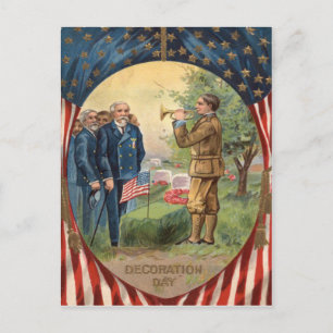 Carte Postale Drapeau américain Bugle Taps Couronne de cimetière