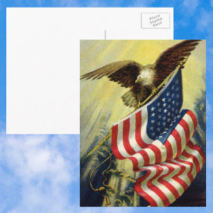 Carte Postale Drapeau américain d'aigle patriotique vintage
