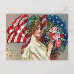 Carte Postale Drapeau américain Dame Liberté Couronne Jour du So