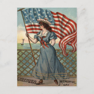 Carte Postale Drapeau américain Dame Liberté Océan Voilier