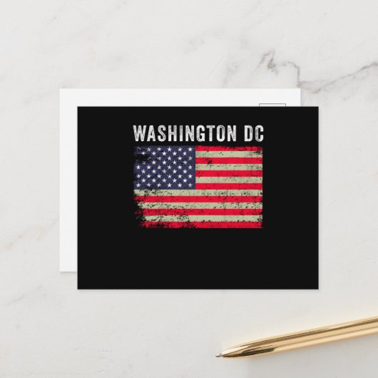 Carte Postale Drapeau américain de Washington DC Vintage (Devant/Arrière en situation)