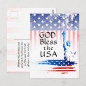 Carte Postale Drapeau américain : Dieu bénisse la Statue de la L (Devant / Derrière)