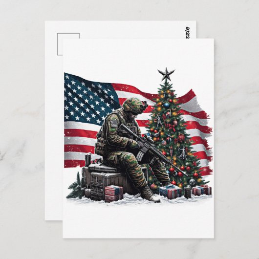 Carte Postale Drapeau américain Drapeau de Noël Art (Devant / Derrière)