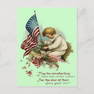 Carte Postale Drapeau américain Enfant Couronne Jour du Souvenir