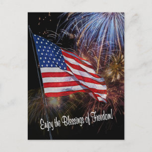 Carte Postale Drapeau Américain Et Design Fireworks