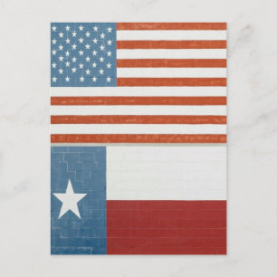 Carte Postale Drapeau américain et du Texas USA bleu blanc rouge