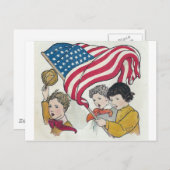 Carte Postale Drapeau américain et enfants (Devant / Derrière)