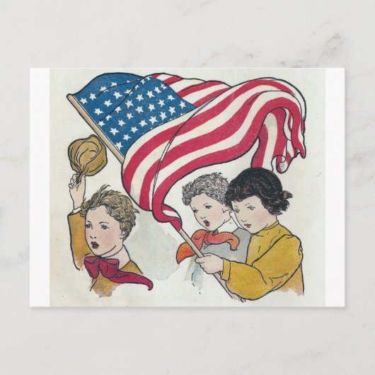 Carte Postale Drapeau américain et enfants (Devant)