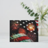 Carte Postale Drapeau américain et feux d'artifice (Debout devant)