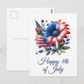 Carte Postale Drapeau américain et marguerite patriotique (Devant / Derrière)