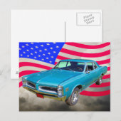 Carte Postale Drapeau Américain Et Pontiac Le Mans 1966 (Devant / Derrière)