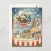 Carte Postale Drapeau américain Independence Hall Liberty Bell (Devant / Derrière)