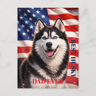 Carte Postale Drapeau Américain Meilleur Papa Ever Husky Chien
