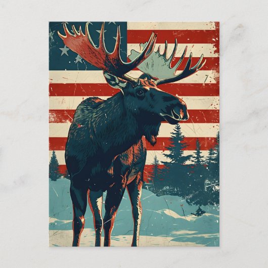 Carte Postale Drapeau américain Moose Vintage (Devant)