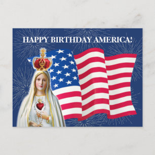 Carte Postale Drapeau américain Notre Dame de Fatima Feu d'artif